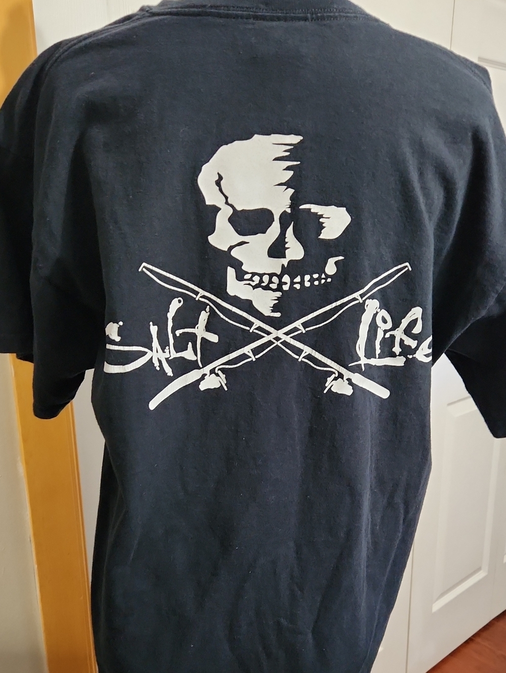 Salt Life Black Tee with White Skull & Fishing Rod Graphic